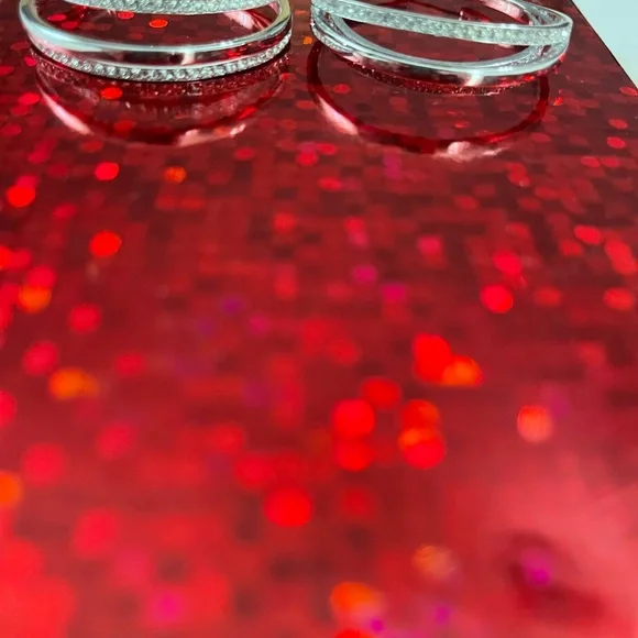 925  Silver Hoops triple crystal. NWOT! - Picture 3 of 6